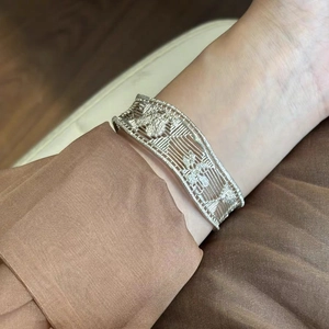 Elegant 18k gold plated hollow lattice geometric open bangle with floral engraved texture