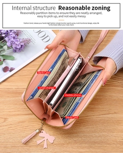 Detailed view of women's long wallet interior with multi-card slots and phone compartment