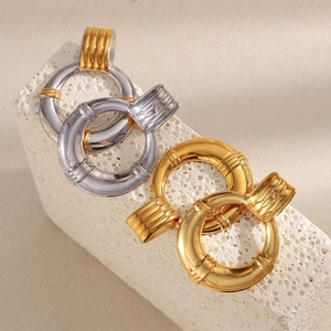 Boucles d'oreilles créoles en acier inoxydable doré 18K et argenté style bambou