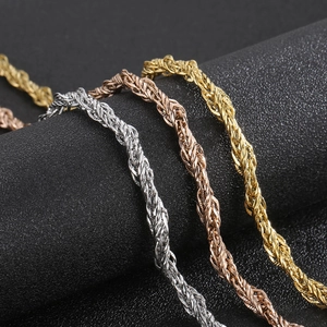 Collier hip hop homme en titane avec chaîne torsadée plaquée or 18k rose et argent brillant