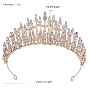 Detail showing dimensions and 110g weight of the bridal crown with sparkling rhinestones