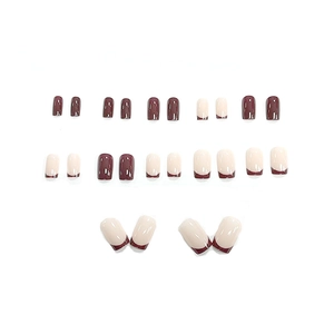 Glossy burgundy and cream gradient press-on nails set with classic French tip style