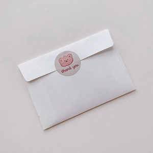 Mini birthday card with translucent vellum envelope and cute pink bear thank you sticker