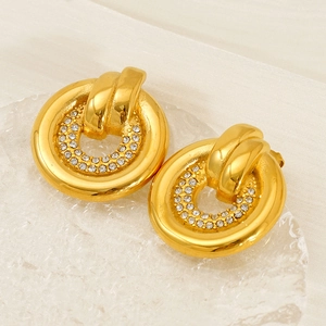 Boucles D'Oreilles Créoles Cercles Entrelacés Acier Inoxydable Plaqué Or 18K Strass Creuses Pour Femmes Mode Luxe