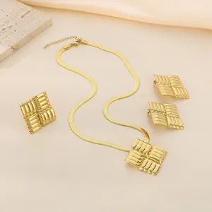 Stainless Steel 18K Gold Plated Necklace Earrings Ring Jewelry Irregular Texture Heart Square Triangle Geometric For Women