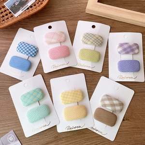 Macaron Color Fabric Plaid Square Hair Clips For Women Girls Sweet Korean Style Hair Pins
