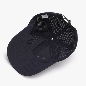 Dark blue breathable mesh baseball cap with adjustable strap and internal sweatband