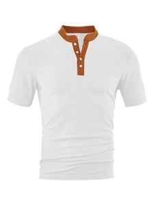 Detail of herringbone jacquard texture and white-brown contrast collar on men's shirt