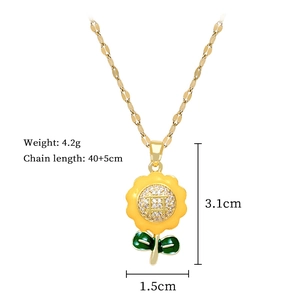 Golden sunflower necklace dimensions 3.1x1.5cm with enamel finish and zircon inlay