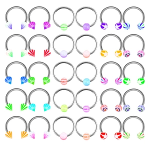 Set di gioielli per piercing circolari in acrilico colorato con anelli in acciaio