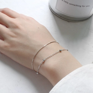 Minimalist S925 sterling silver double layer bead and snake chain bracelet for women