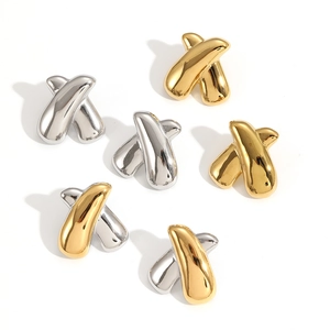 Minimalist X-shaped stainless steel earrings in gold, silver, and two-tone finishes