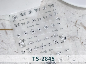 Détail des stickers ongles TS-2845 avec motifs de papillons et fleurs noirs