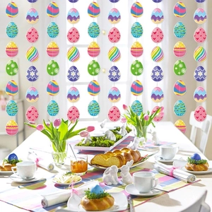 Colorful Easter egg hanging garlands with stripes and dots for party room decoration