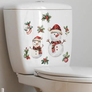 Christmas snowman and holly leaf wall stickers for bathroom toilet home decor decoration