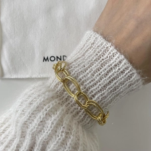 French style 925 sterling silver chunky double chain bracelet in polished gold finish