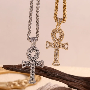 Men's hip hop Ankh cross necklaces in gold and silver with twisted rope chains