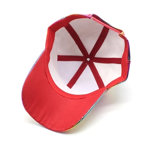 Rainbow gradient patent leather baseball cap interior showing red tape and white lining