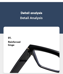 Detailed view of reinforced metal hinge on square black eyewear frame for durability