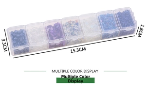 7-slot organizer box with colorful crushed glass for DIY crafts, 15.3x3.3x1.8cm