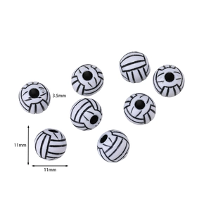 Macro detail of white acrylic volleyball beads showing 11mm diameter and 3.5mm hole size