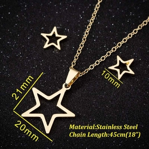 Minimalist golden stainless steel star pendant necklace and stud earrings jewelry set