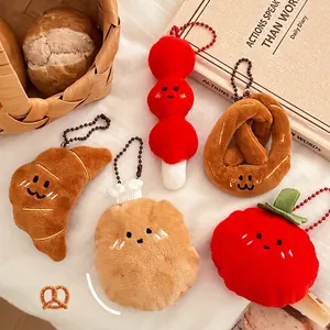 Soft Plush Food Keychain Cartoon Food Shape Bag Pendant Decor With Metal Bead Chain For Women And Kids