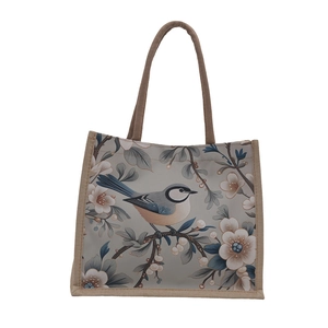 Große Shopper Tasche mit Blumen-Vogel-Print und geflochtenen Seilgriffen für den Alltag