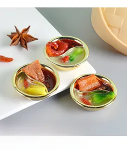Miniature Chinese hot pot model with braised meat and greens for kitchen decor