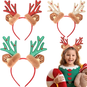 Christmas reindeer antler headband set for girls with sequins and faux fur party decor