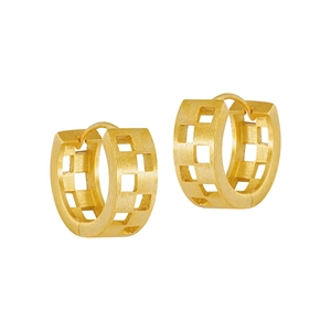 Matte gold hollow checkered ear buckles in S925 sterling silver with minimalist design