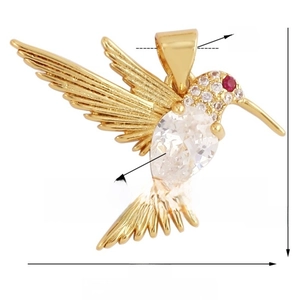 Macro detail of a 1.91g hummingbird pendant with zircon stones and a 3mm hanging hole