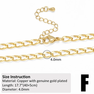 Detail view of 18k gold plated copper chain showing lobster clasp and product dimensions