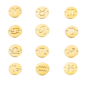 Zodiac Sign Charms Stainless Steel Hollow Round Disc Double Hole Connector For DIY Jewelry Making Bracelet Necklace Accessories