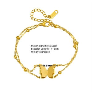Double-layered gold stainless steel butterfly charm bracelet with small bead accents