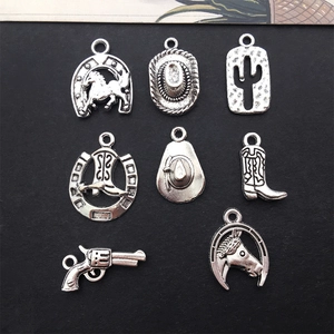 8pcs set of silver vintage western cowboy alloy charms for DIY jewelry making