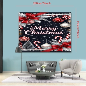 Detail of Christmas tapestry with Merry Christmas text and holiday wreath design