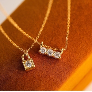 925 silver 18K gold plated necklace set with padlock pendant and zircon row charm