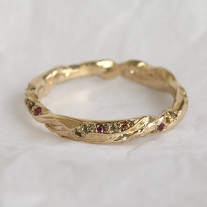Irregular spiral 18K gold plated copper ring with multi-color zircon stones