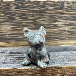 3cm French Bulldog figurine hand-carved from natural semi-precious stone with mottled textures