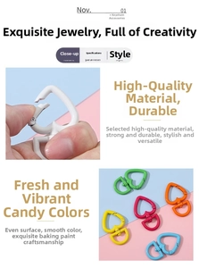 Detail of colorful heart-shaped metal spring buckles for DIY keychain accessories