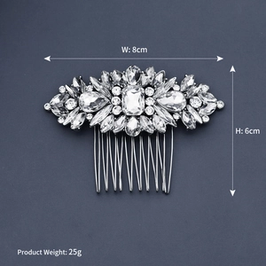Detail view of crystal bridal hair comb showing 8cm width and 6cm height specifications