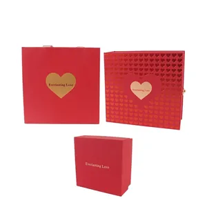 Everlasting Love red gift box set with gold heart pattern and dimensions