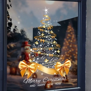 Creative gold Christmas tree static window sticker with Merry Christmas greeting on glass