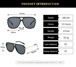 Detailed size chart for vintage double bridge sunglasses with specific frame dimensions