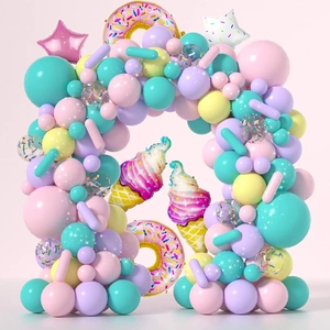 Pastell-Macaron-Ballon-Girlande Set mit Donut- und Eiscreme-Folienballons für Geburtstage