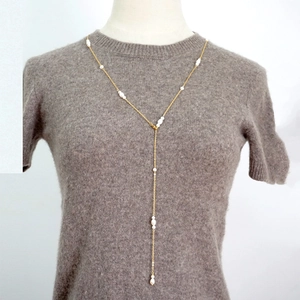 French Minimalist Freshwater Pearl Necklace For Women Elegant Titanium Steel Gold Long Sweater Chain Handmade Jewelry