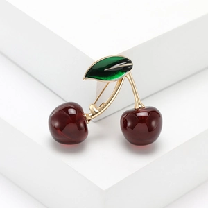 Sweet Cherry Fruit Alloy Rhinestone Brooch Pin For Women Korean Style Fashion Suit Dress Jewelry Accessories Decoration