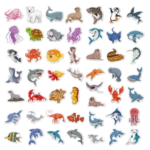 Detailed collection of over 40 colorful waterproof sea animal stickers for kids