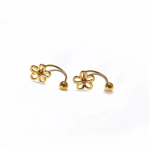 Minimalist gold flower stud earrings in titanium steel against a clean white background